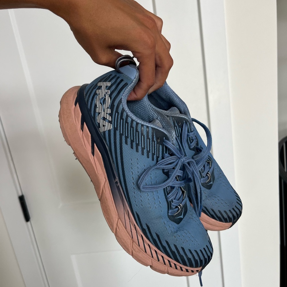 Hoka One One Blue and Peach Athletic Shoes